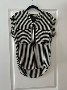Zara Black and White Striped Sleeveless Blouse
